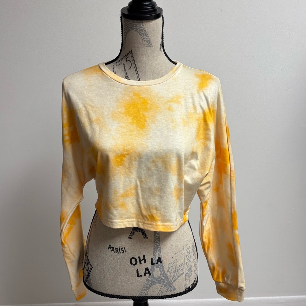 Yellow Tie-Dye Loungewear Crop Top
